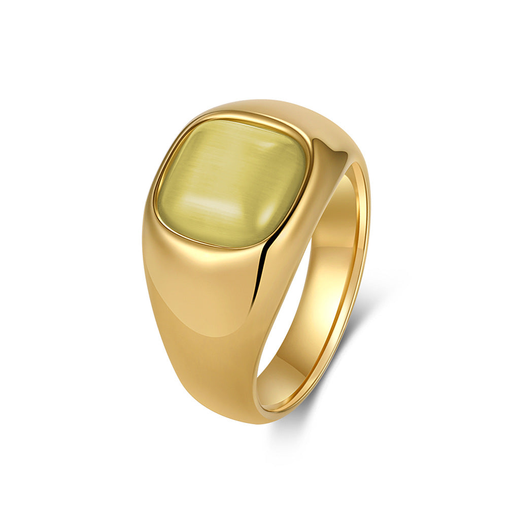 Stainless Steel Opal Gold-Plated Ring