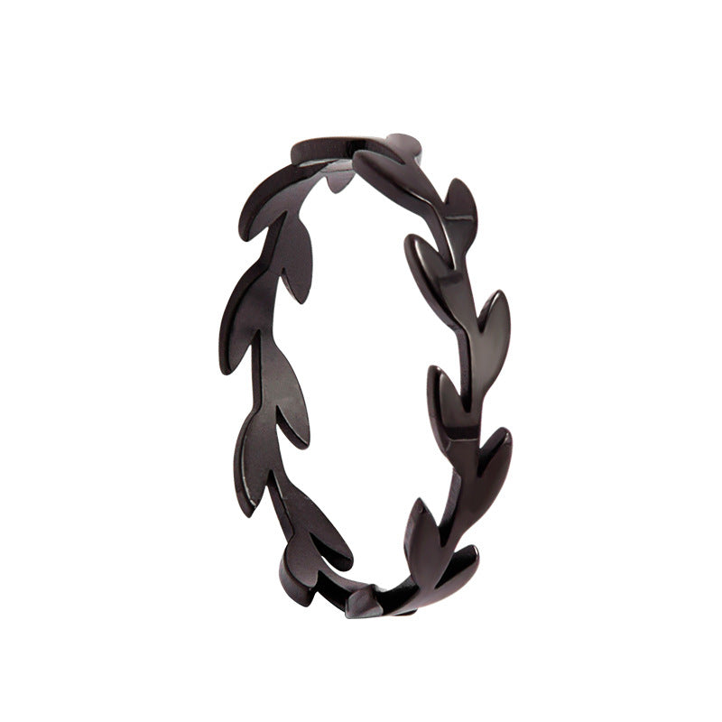 Chic Titanium Steel Ring with Olive Branch Design - Size 6-12