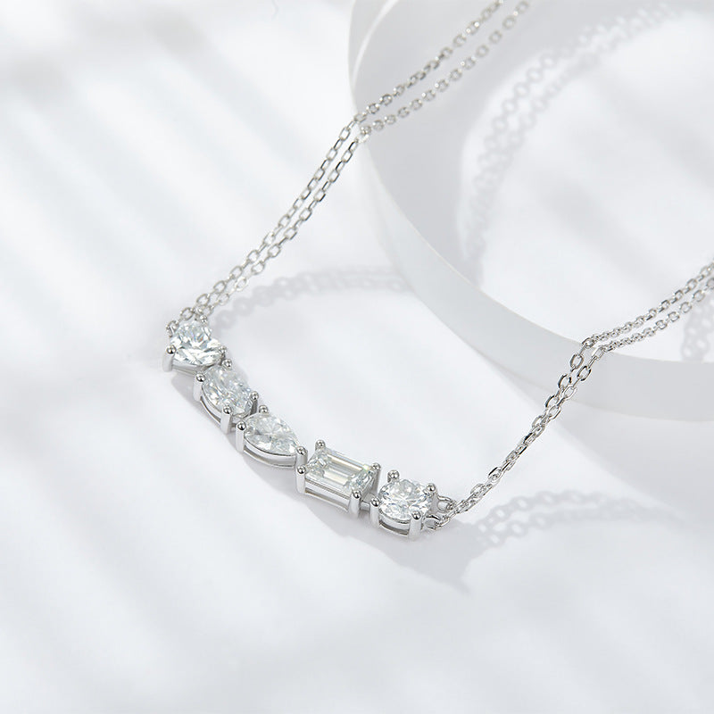 Planderful Moissanite Necklace Sterling Silver Sparkling Heart Emerald Cut Drops For Her