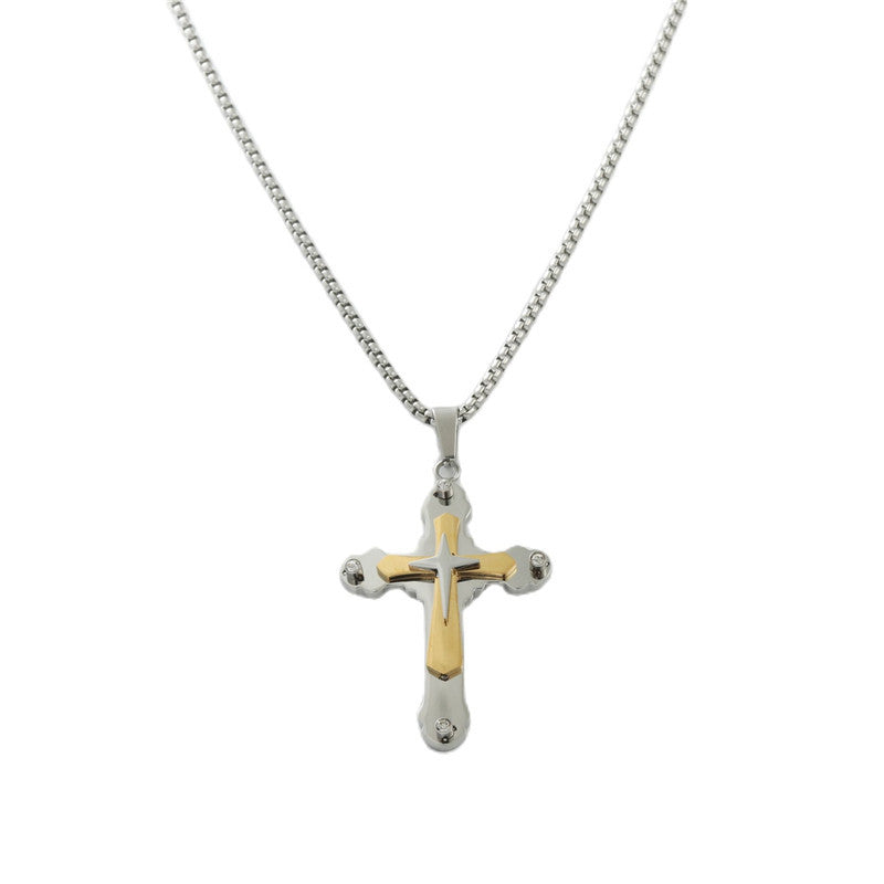 Trendy Stainless Steel Cross Pendant Necklace for Men - Personalized Retro Design in Titanium Steel