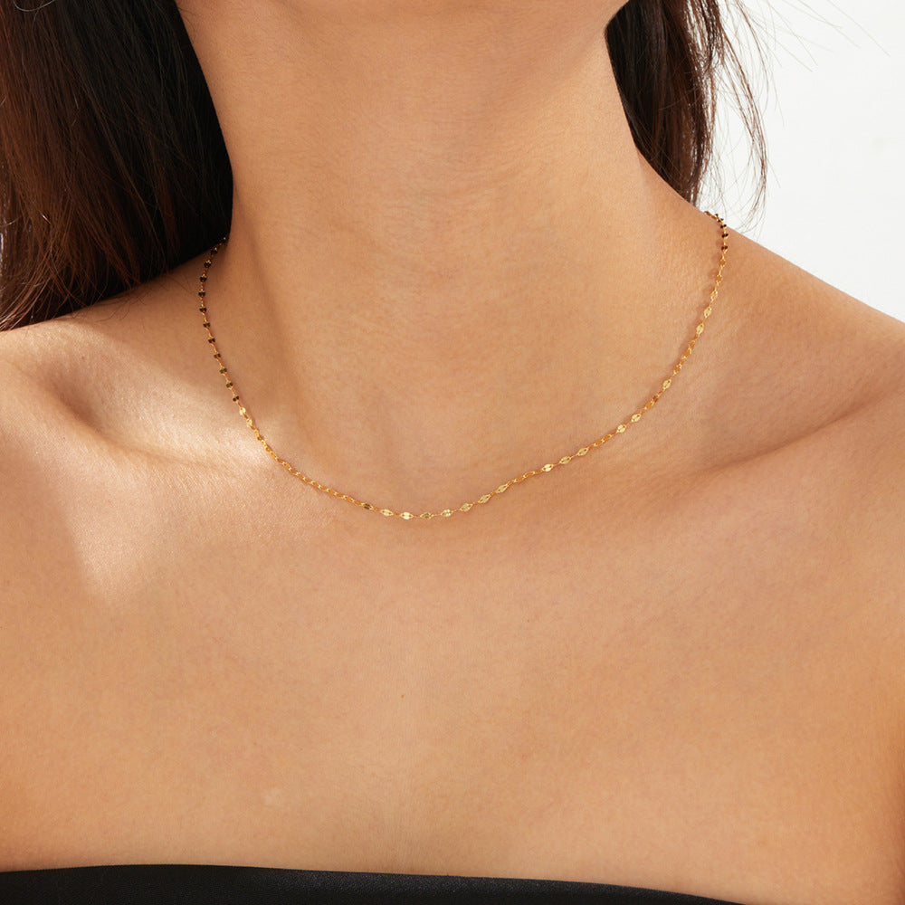 S925 Silver-Plated 18k Gold Tile Plain Chain Necklace Sense Wind Versatile Basic Necklace