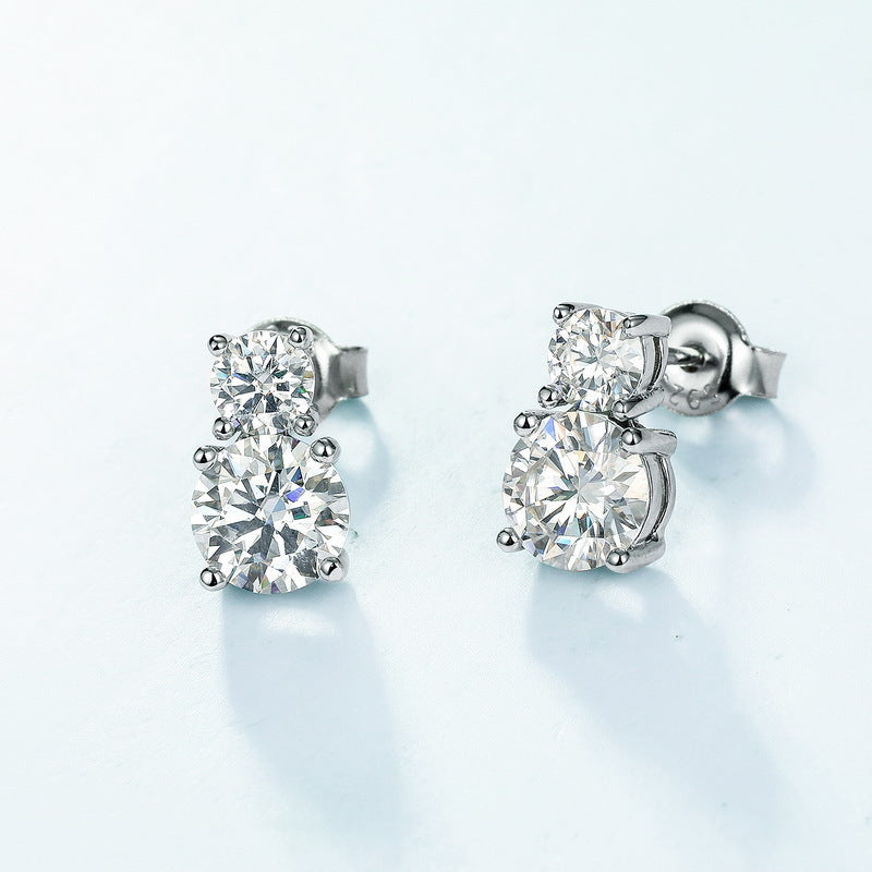 S925 Sterling Silver Gold-Plated Moissanite Round Stud Earrings