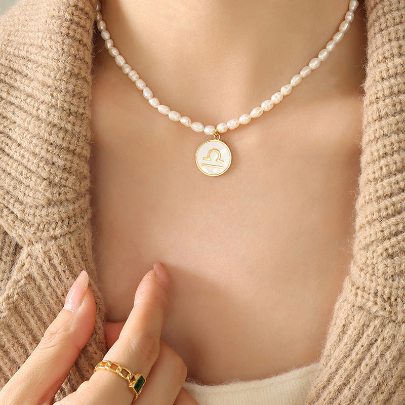 Stellar Charm Pearl Necklace with Titanium Steel Pendant