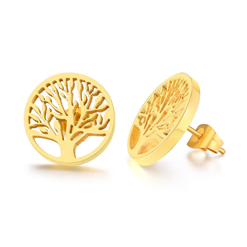 Earrings Korean Tree of Life Earrings Gold Stainless Steel