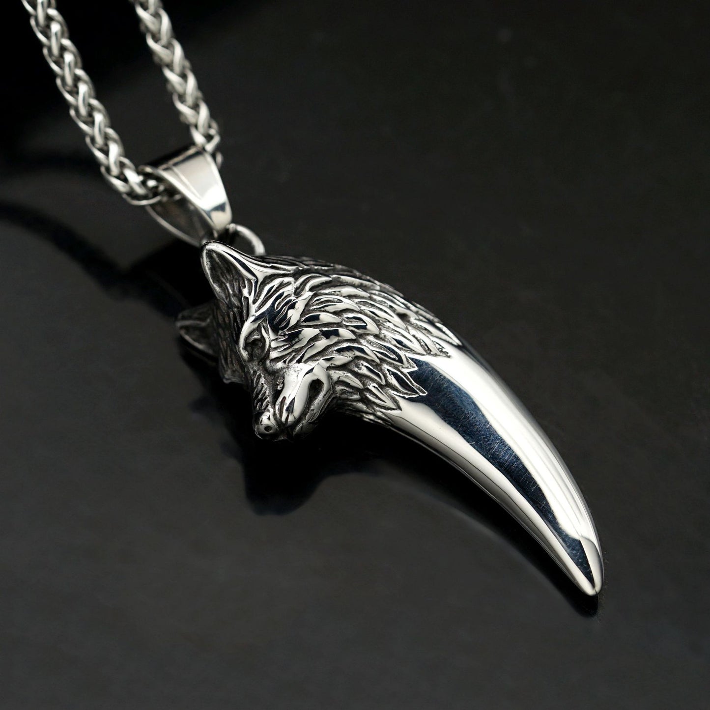 Steel Necklace – Statement Men's Wolf Head Pendant Planderful Everyday Genie Collection