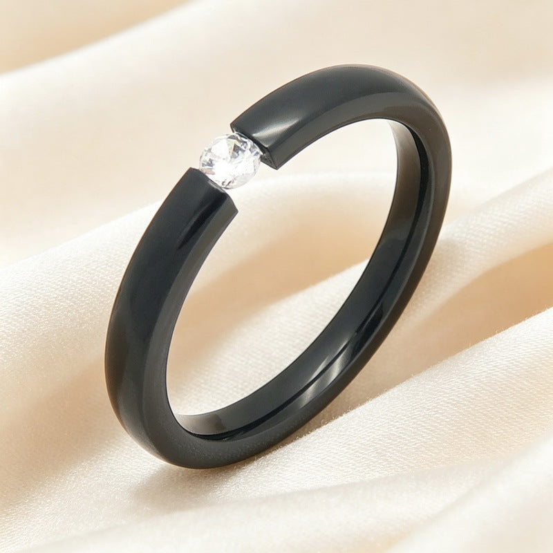 Zircon Ring Korean Vacuum Plating 3mm Round Stainless Steel Ladies Zircon Ring