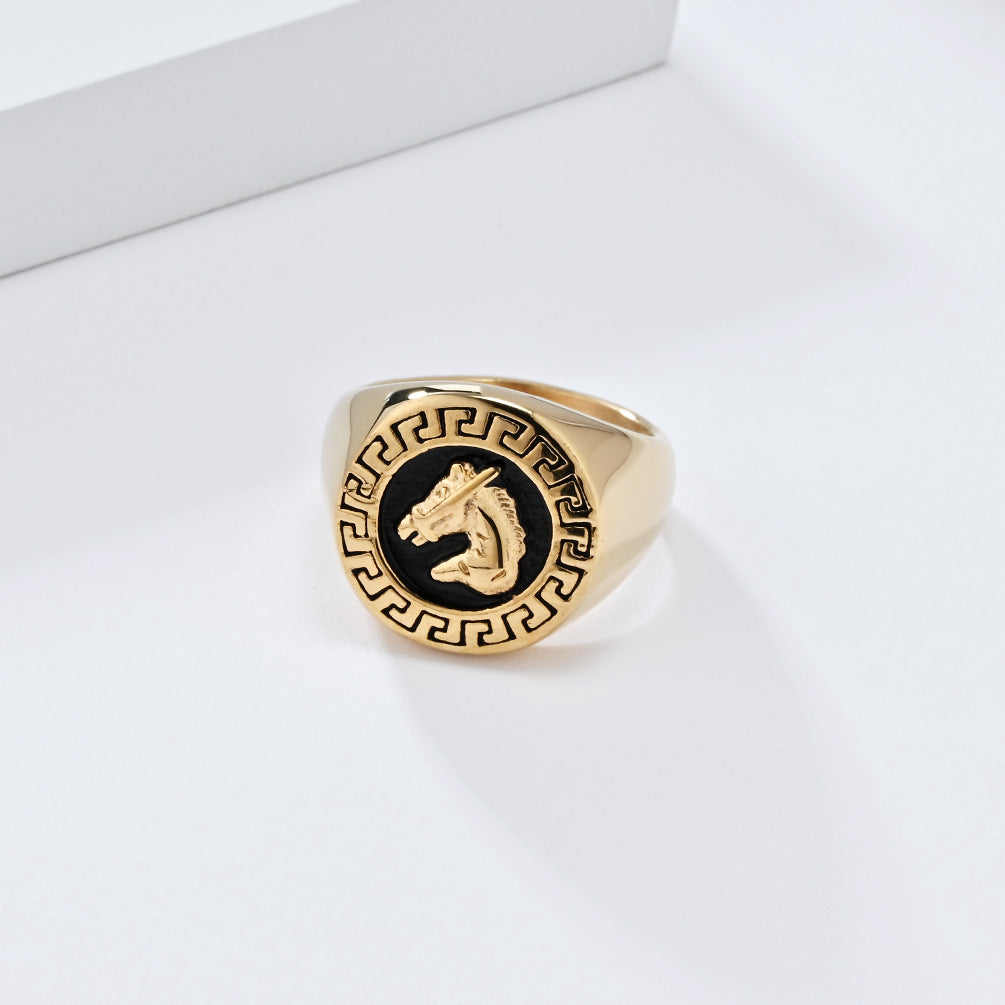 European And American Retro Hip-Hop Horse Head Titanium Steel Ring