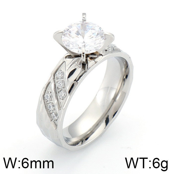 Titanium Steel Couple Ring Pair Ring, Hammer Texture Inlaid Zircon Titanium