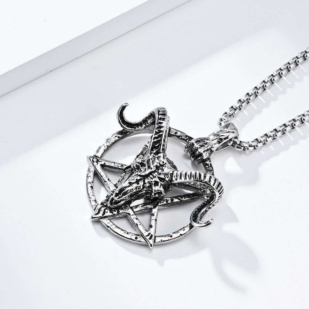 Planderful Pentagram Necklace For Hip Hop Fans Dark Retro Satan Goat Charm Stainless Steel