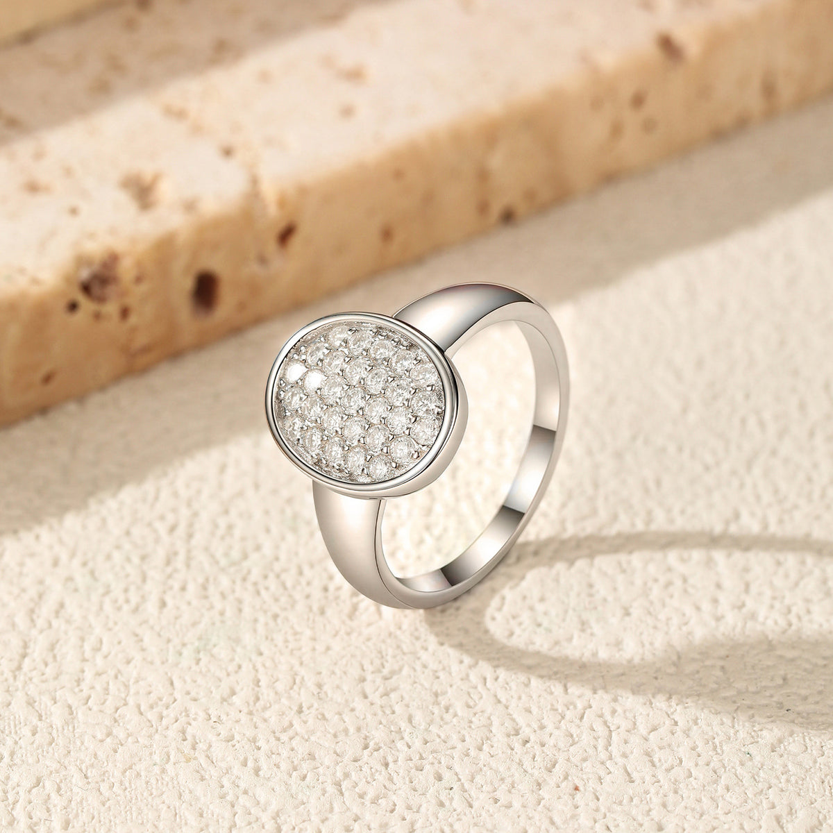 S925 Sterling Silver Vintage Button Moissanite Ring