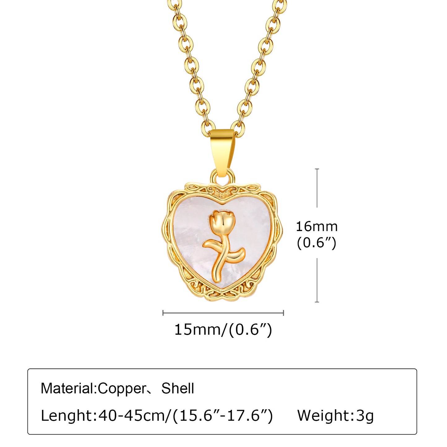Heart Rose Shell Pendant Necklace for Ladies Fashion Accessories