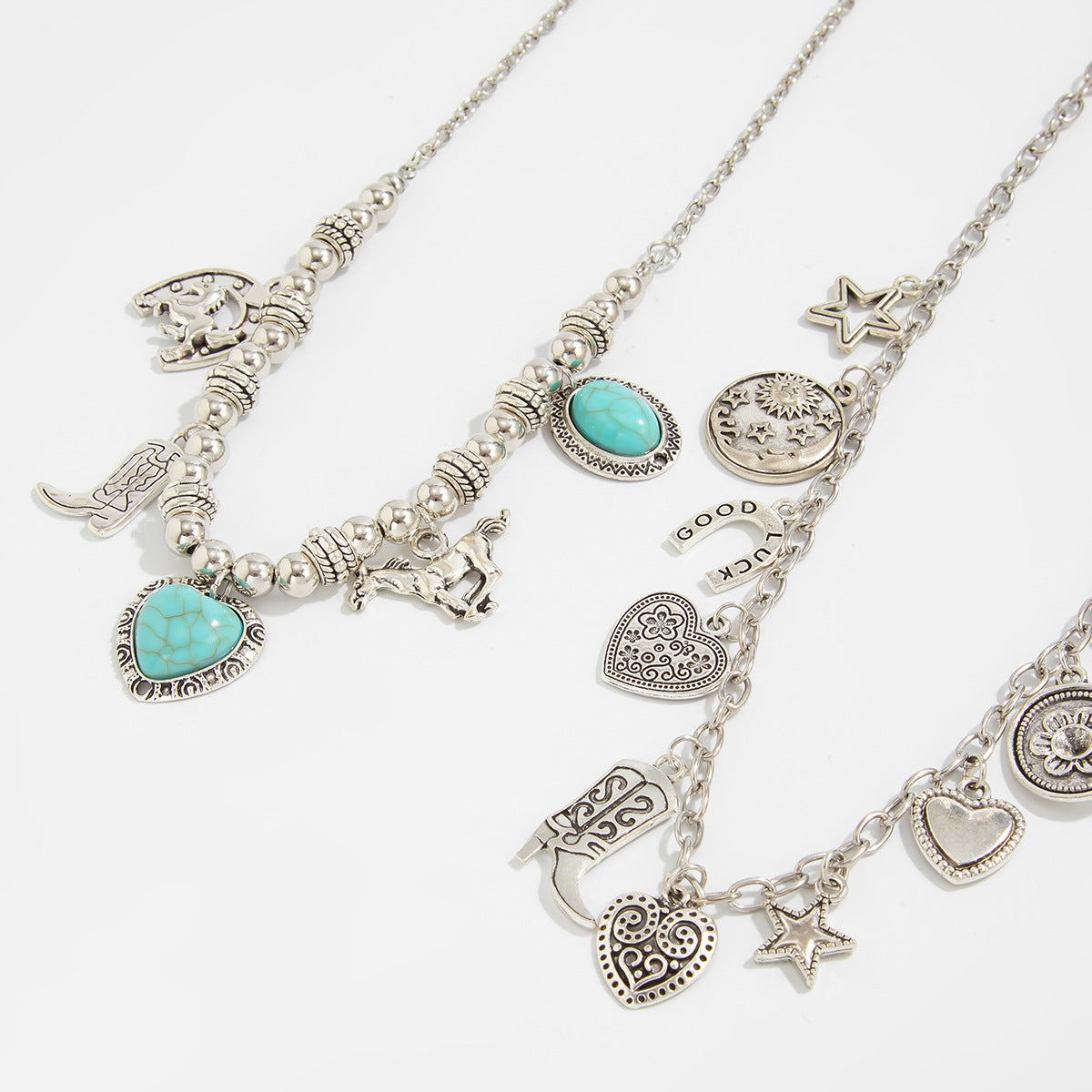 Western Bull Head Heart Pendant Necklace