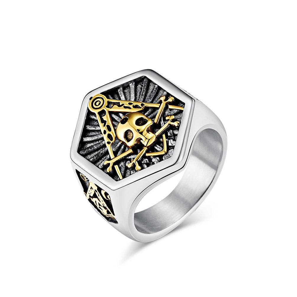 Planderful Titanium Skull Ring For Men Freemasonry Inspired Hip Hop Style Skull Brotherhood Punk Jewelry