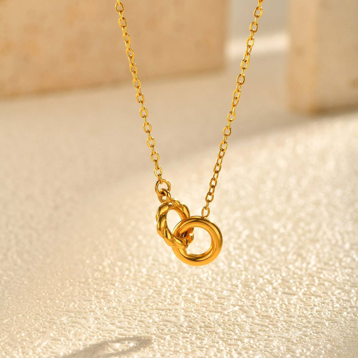 Gold Toggle Ring Necklace with Twisted Bar