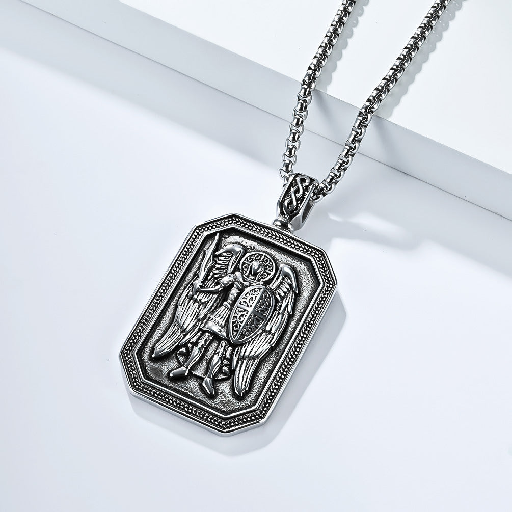 Planderful St Michaels Angel Titanium Steel Necklace For Men Non Fading Pendant