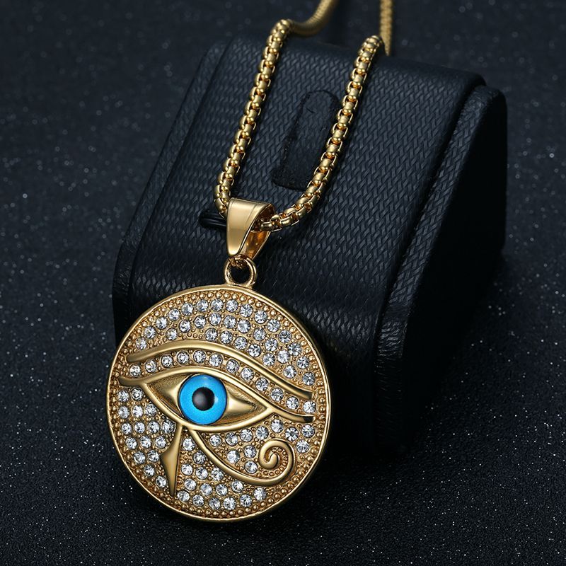 Hip Hop Necklace Eye Of Horus Pendant Planderful Stainless Steel Gold Plated Rhinestones Unisex