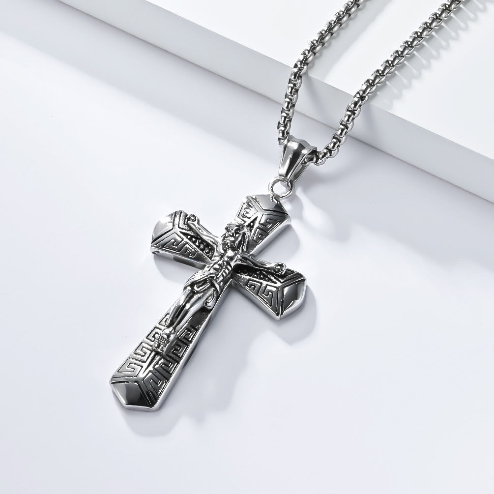 Planderful Stainless Steel Cross Necklace Personalized For Men With Retro Hip Hop Style Titanium Pendant