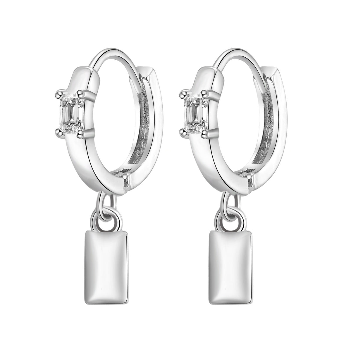 Copper Zircon Small Square Single Earring — White Gold Tone