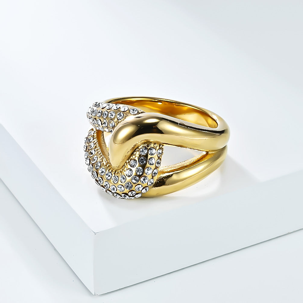 Planderful Everyday Genie Gold Plated Zircon Hip Hop Cross Knot Ring For Trendsetting Adults