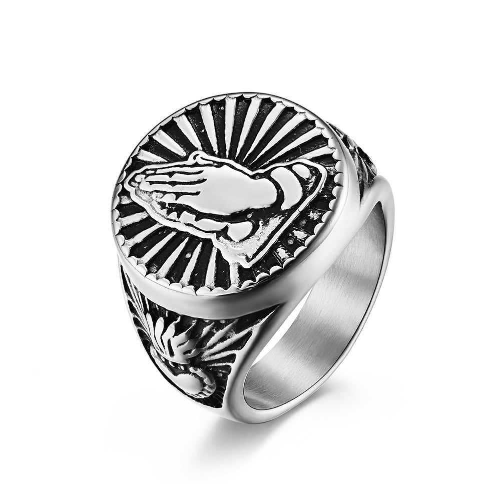 Prayer Hand Ring Planderful Unisex Steel Gold Plated Hip Hop Style Jewelry Vintage