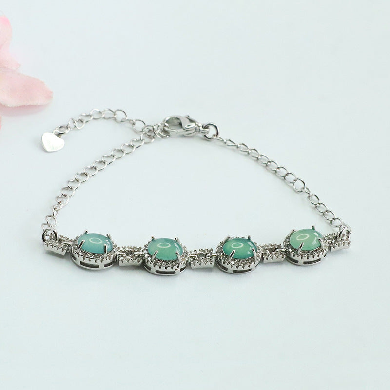 Blue Water Jadeite Round Pendant Bracelet