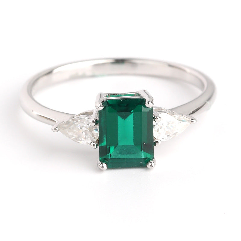 Simple 925 Silver Plated Platinum 2-Carat Lab Grown Emerald Ring