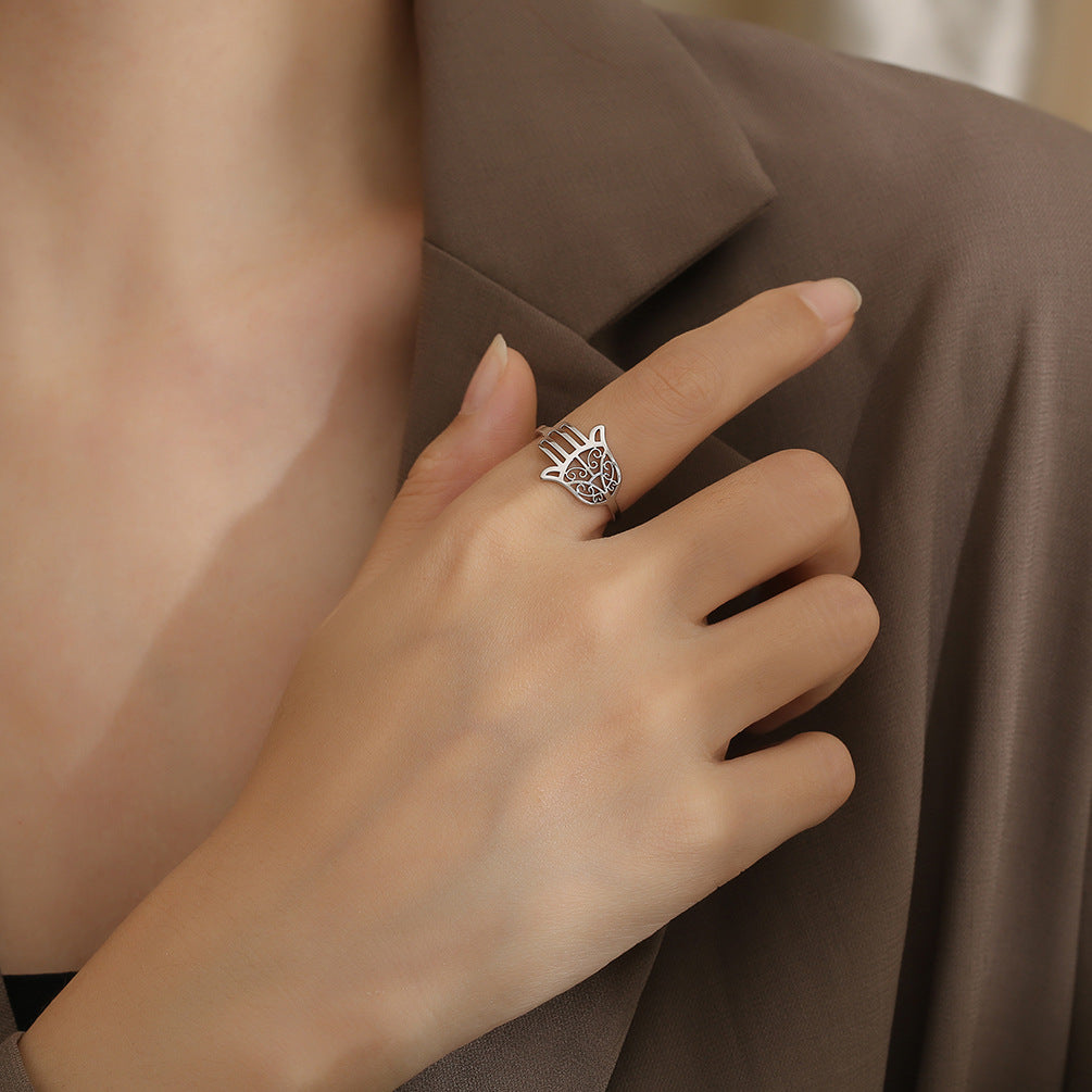 Amazon Source Fatima's Hand Titanium Steel Ring Jewelry