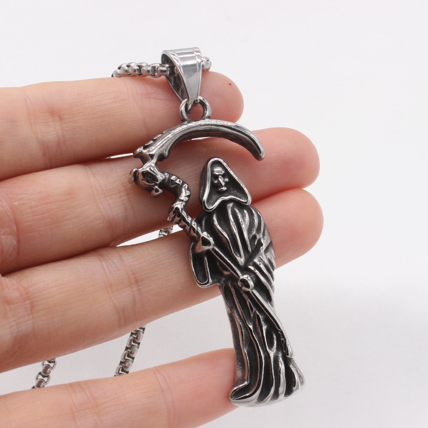 Planderful Jewelry Mens Skull Pendant in Titanium Steel, Retro Death Sickle Design