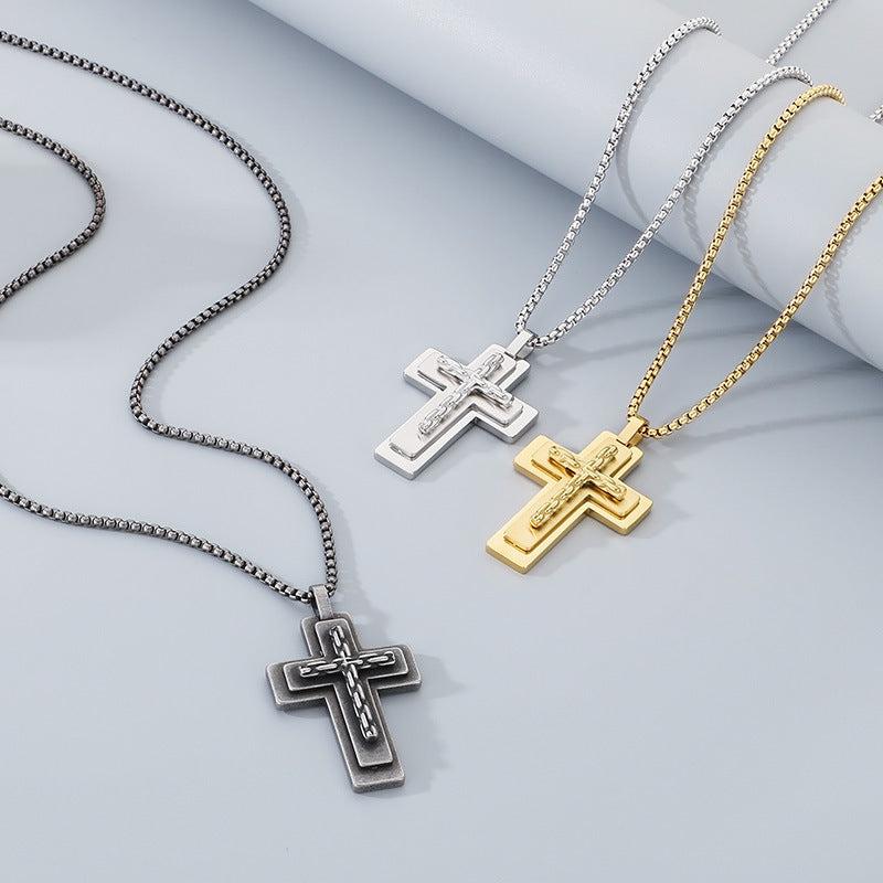 Planderful Cross Necklace for Men Stainless Steel MultiLayer