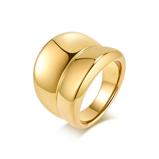 Planderful Gold Plated Titanium Steel Ring For Women Elegant Everyday Genie Design Modern Luxury Jewelry