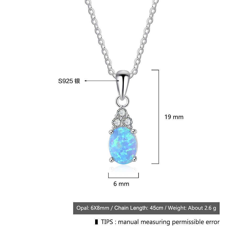 Planderful Jewelry Sterling Silver Opal Necklace With Zircon Accents For Everyday Elegance