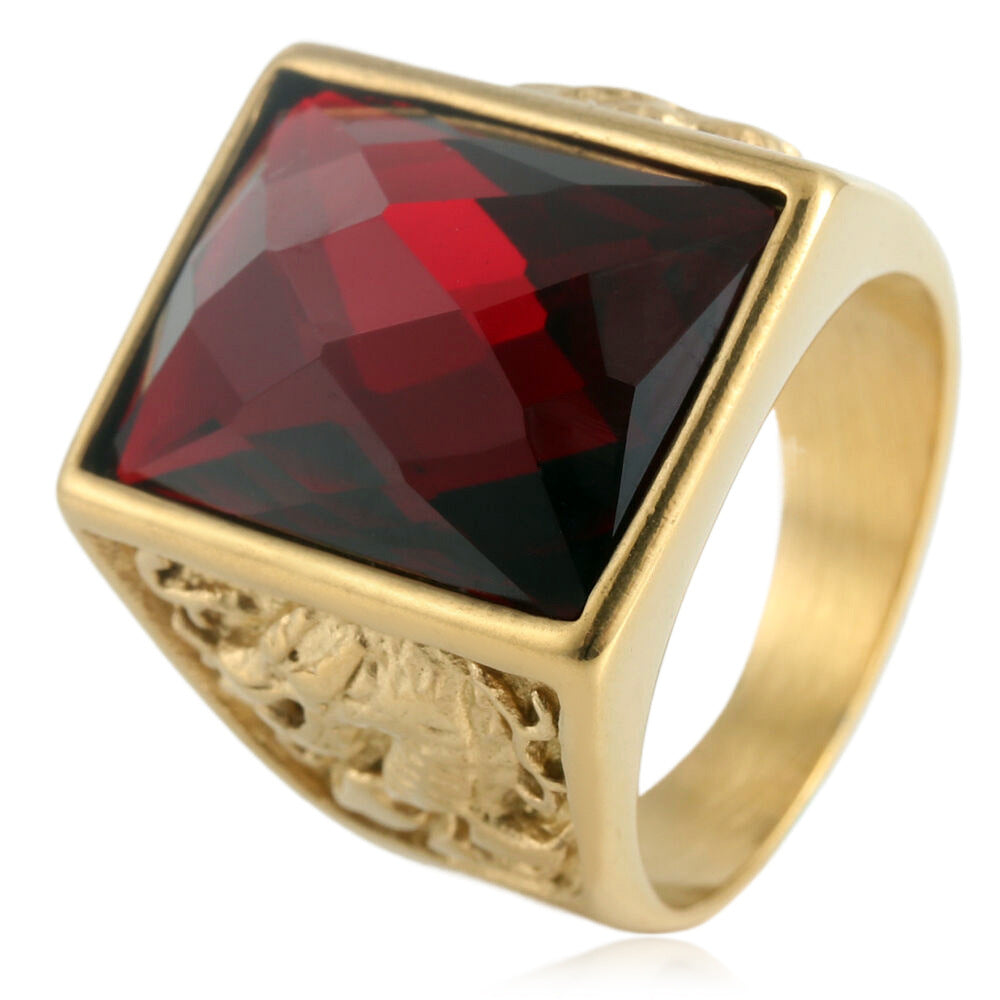 Planderful Dragon Ring Stainless Steel Unisex Square Stone Retro Punk Statement Jewelry For Men Women