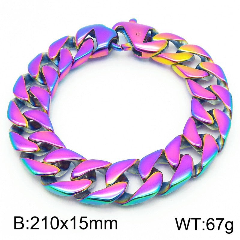Hip-Hop Minimalist Bracelet – Vacuum Electroplated Dopamine Cut-Edge Cuban Chain