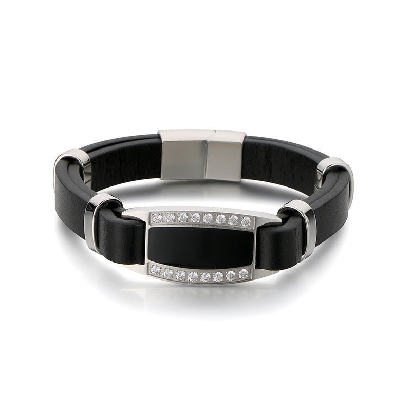 Planderful Leather Bracelet For Men Zircon Encrusted