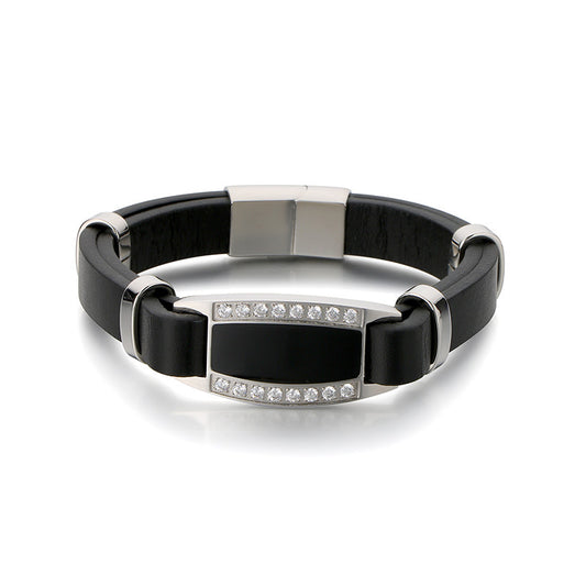 Planderful Leather Bracelet For Men Zircon Encrusted
