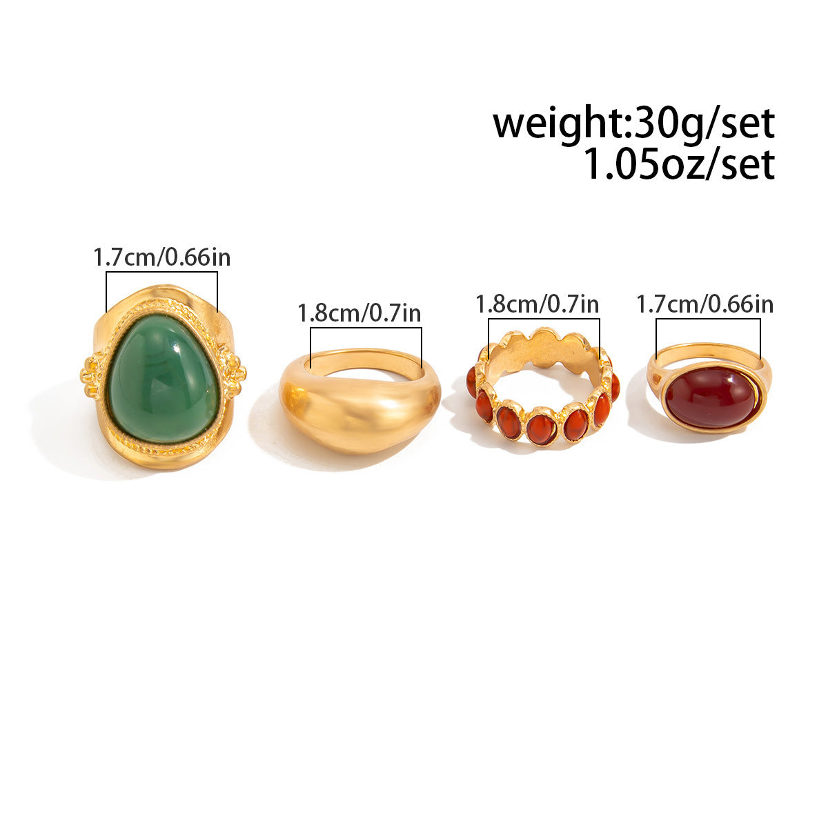 Planderful Vienna Verve Ethnic Style Ring Set For Women Exaggerated Inlaid Stone Statement Jewelry