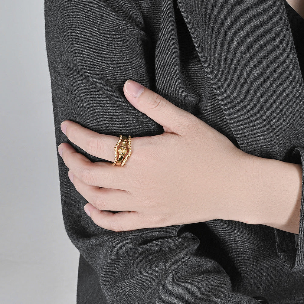 European And American Fashion Light Luxury Three-Piece Stacking Ring Women's Elegant Commuting Wear Jewelry