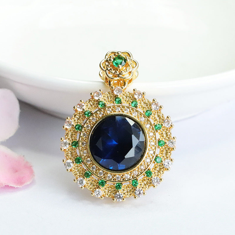 Lab-Grown Blue Spinel Sunflower Pendant — No Chain