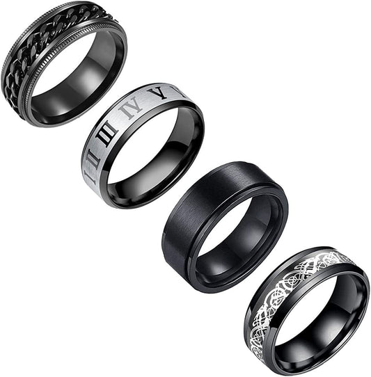 Stainless Steel Rotating Decompression Ring Set with European and American Design