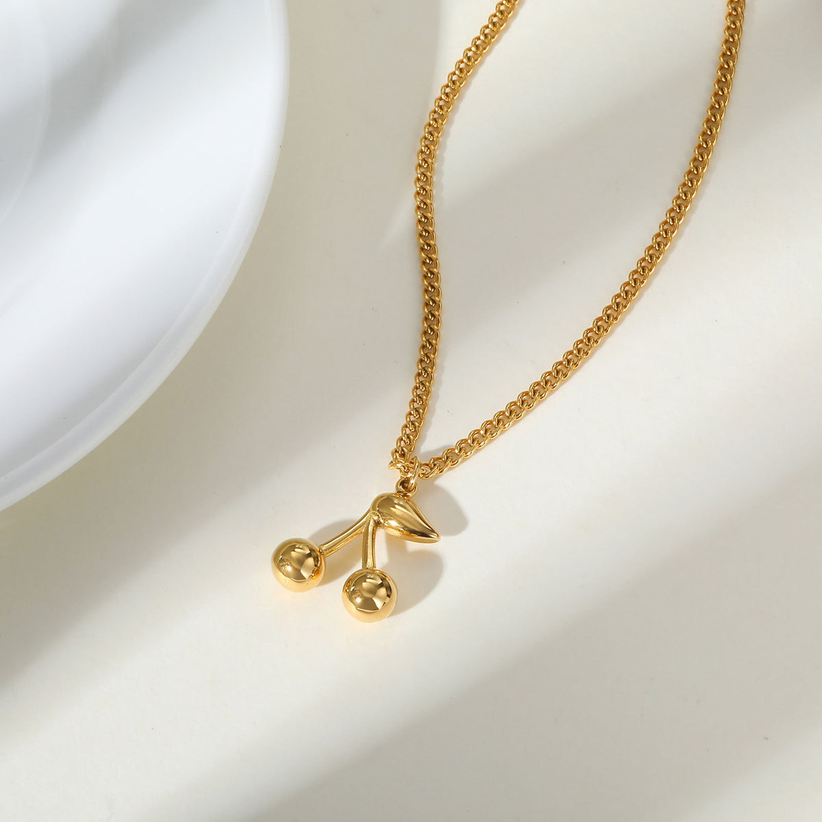 Stylish Stainless Steel Grinding Chain Cherry Element Necklace Gold Women