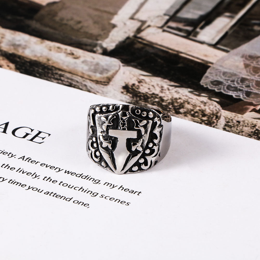 Punk Gothic Cross Sword Ring Titanium Steel Jewelry