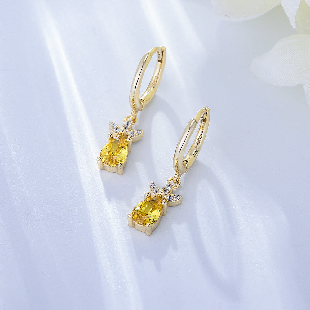 Foreign Trade S925 Sterling Silver Pineapple Zircon Earrings Sweet And Cute Small Fresh