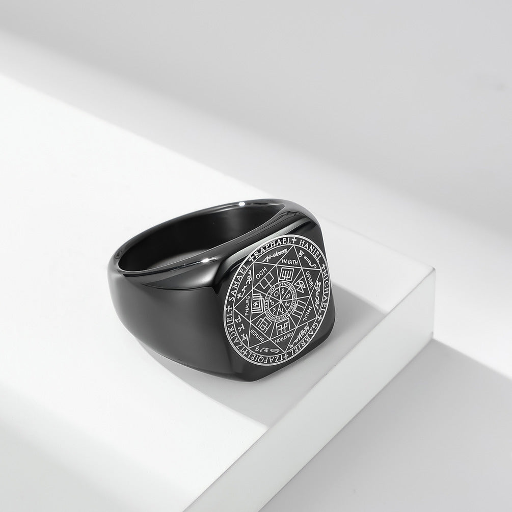 Steel Ring – Statement Unisex Heptagram Kabbalah Seal Punk Retro Design Planderful