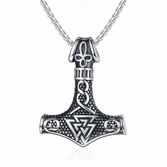 Steel Necklace – Statement Viking Odin Celtic Knot Thor Hammer Amulet Pendant For Everyday Wear Planderful