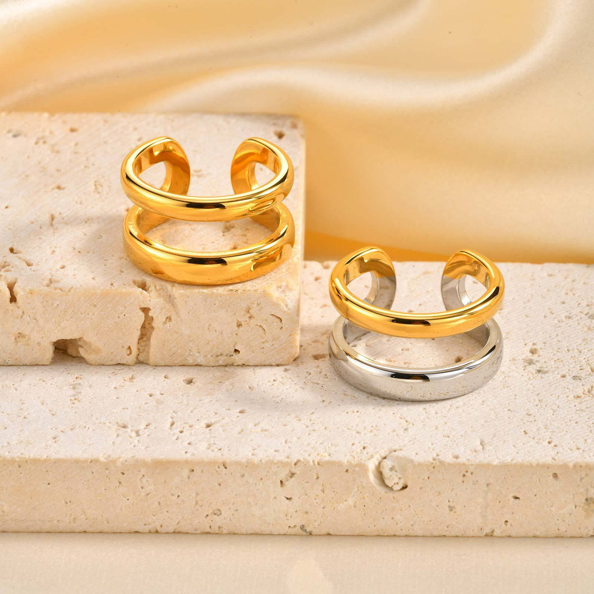 Color Matching Double-Layer Steel Gold Open Ring Stainless Steel