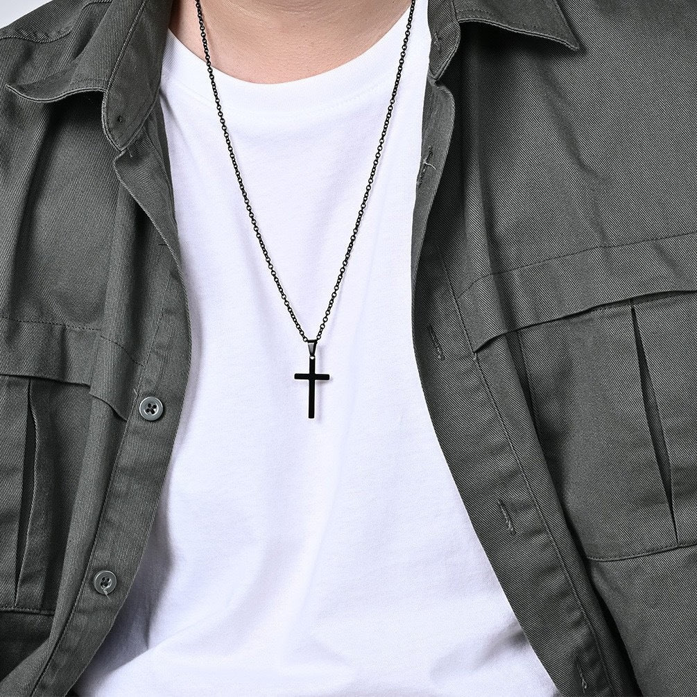 Planderful Gold Cross Necklace For Men Stainless Steel Pendant With Warm Tone Finish Durable Hip Hop Style Gift Idea