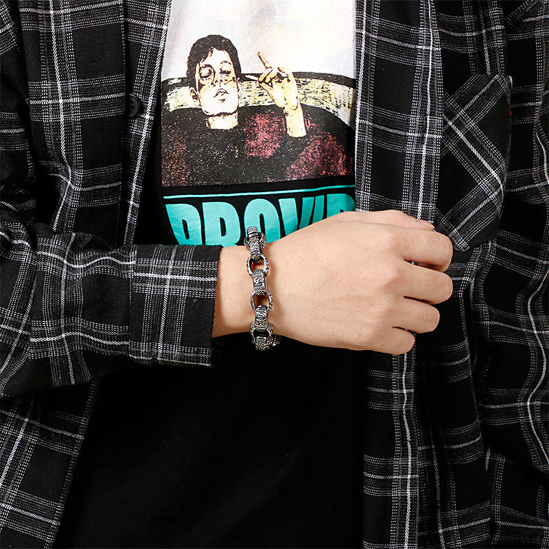 Antique Square Buddha Head Titanium Steel Men's Bracelet