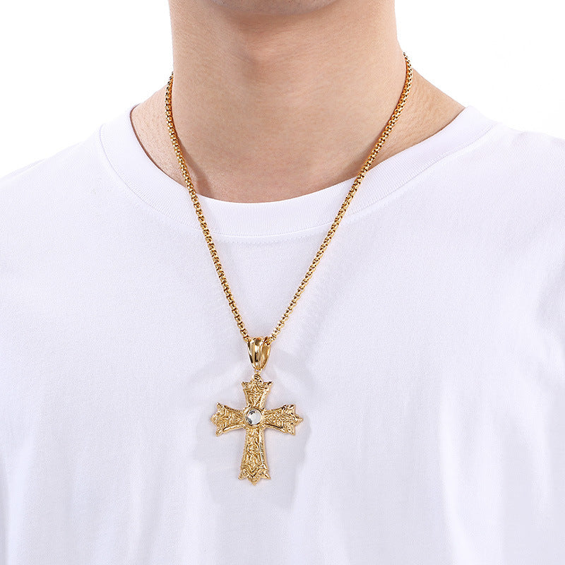Planderful Mens Zircon Cross Pendant Personalized Necklace