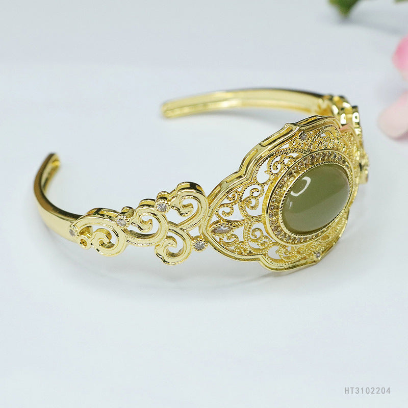 Hetian Jade Cloud-Motif Openwork Bangle