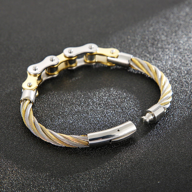 Personalized Stainless Steel Punk Bracelet with Locomotive Chain for Men and Women